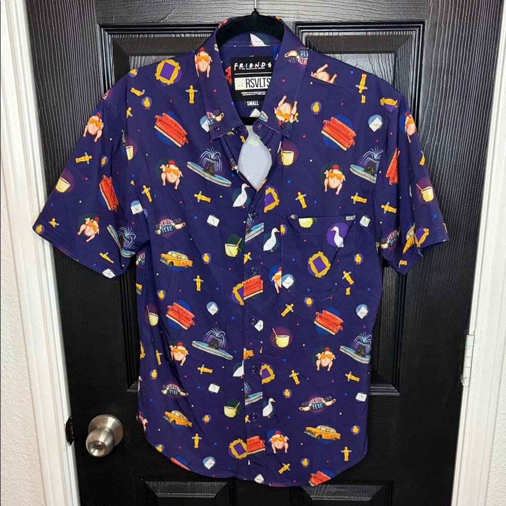 RSVLTS Friends theme Navy Graphic Button Down Shirt